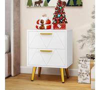 YITAHOME Comodino con 2 cassetti, 2 Porte e Prese USB, Comodino con Gambe e Maniglie in Metallo Dorato, Tavolino con Spazio per Riporre Oggetti per Soggiorno, Camera da Letto, 40x30x52 cm, Bianco