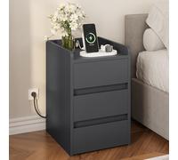 YITAHOME Comodino con 3 cassetti e alimentatore, comodino con stazione di ricarica, 2 porte USB e prese, tavolino impermeabile per soggiorno e camera da letto, 35 x 40 x 59 cm (grigio)
