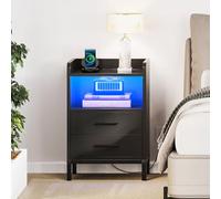 YITAHOME Comodino con stazione di ricarica, comodino nero con LED e presa di corrente, comodino con 2 cassetti e 1 scomparto Nightstand, tavolino per soggiorno, camera da letto