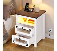 YITAHOME - Comodino con stazione di ricarica, supporto notturno a 2 cassetti per camera da letto, tavolino LED con ripiano aperto