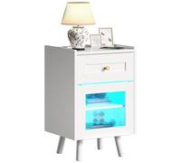 YITAHOME Comodino con striscia luminosa a LED a 7 colori, comodino con cassetto e ripiano regolabile, tavolino nero per camera da letto, soggiorno, 40 x 35 x 62 cm, bianco