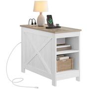 YITAHOME Comodino, Tavolino con presa, Tavolino con Vano Portaoggetti a Doppio Strato, per Spazi, Soggiorno, Camera da Letto, 60 x 30 x 50 cm