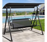 YITAHOME Dondolo a baldacchino a 3 posti, sedia a dondolo da giardino, panca da esterno, con baldacchino regolabile, per patio, veranda a bordo piscina, carico 270 kg, 173 x 106 x 156 cm, nero