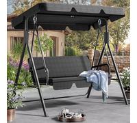 YITAHOME Dondolo da Giardino, 3 Posti Dondolo da Esterno, Dondoli Dondolina da Giardino con Tettuccio Regolabile e Cuscino Rimovibile per Terrazzo Balcone, 270KG Caricabile, 170 x 110 x 153cm, Nero