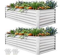 YITAHOME Kit di 2 aiuole rialzate per esterni, 180 x 90 x 60 cm, letti rialzati in zinco ispessito, alluminio-magnesio, per giardino, con asta di supporto e guanti, per verdure, fiori, frutta (argento