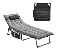 YITAHOME Lettino da Sole con Cuscino 190x68x31cm Lettino da Spiaggia 4 Posizioni Regolabile Lettino Prendisole con Poggiatesta e Tasca Capacità 200KG per Giardino, Spiaggia, Campeggio, Grigio