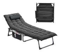 YITAHOME Lettino da Sole con Cuscino 190x68x31cm Lettino da Spiaggia 4 Posizioni Regolabile Lettino Prendisole con Poggiatesta e Tasca Capacità di Carico 200KG per Giardino, Spiaggia, Campeggio, Nero