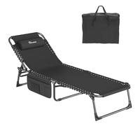 YITAHOME Lettino da Sole Pieghevole 190x60 cm Lettino da Spiaggia Regolabile in 4 Posizioni Lettino Prendisole con Poggiatesta e Tasca Capacità di Carico 300lbs per Giardino, Spiaggia, Campeggio, Nero