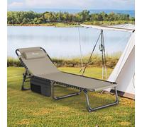 YITAHOME Lettino da Sole Pieghevole 190x60cm Lettino da Spiaggia Regolabile in 4 Posizioni Lettino Prendisole con Poggiatesta e Tasca Capacità di Carico 300lbs per Giardino, Spiaggia, Campeggio, Cachi