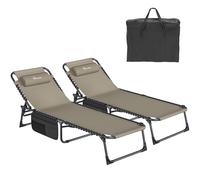 YITAHOME Lettino da Sole Pieghevole Set di 2 Lettino da Spiaggia Regolabile 4 Posizioni, Lettino Prendisole con Poggiatesta e Tasca Capacità di Carico 300lbs per Giardino, Spiaggia, Campeggio, Cachi