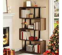 YITAHOME Libreria a 5 Livelli, a Forma di S, Scaffale a Z e Libreria, Industriale Autoportante Multifunzionale Decorativo Scaffalatura per Soggiorno, Casa, Ufficio, Retrò, Marrone