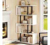 YITAHOME Libreria a 5 livelli, scaffale a forma di S, scaffale a Z e libreria, moderna e autoportante, multifunzione, per soggiorno, casa, ufficio, bianco panna