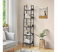 YITAHOME Libreria a 5 ripiani, alta e stretta, con ripiani in legno e struttura in metallo, moderna scaffalatura per soggiorno, corridoio, ufficio, libreria nera