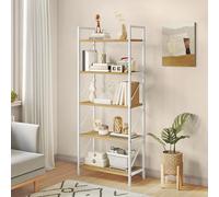 YITAHOME Libreria a 5 ripiani con struttura in metallo, scaffale per libri industriale per soggiorno, camera da letto, casa, ufficio, cucina, bianco e rovere