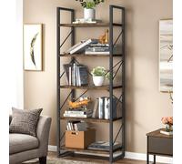 YITAHOME Libreria a 5 ripiani con struttura in metallo, scaffale per libri industriale, scaffalature per soggiorno, camera da letto, casa, ufficio, cucina, rustica, marrone