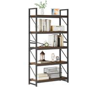 YITAHOME Libreria a 5 ripiani, grande libreria, scaffale in legno e struttura in metallo, scaffalatura industriale, scaffale portaoggetti da pavimento, per soggiorno, casa, ufficio, rustico, marrone