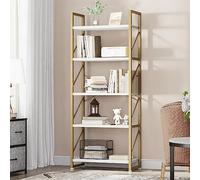 YITAHOME Libreria a 5 Ripiani in Legno e Metallo, Scaffale da Pavimento per Libri ed Esposizione, per Soggiorno, Casa e Ufficio, Dorata