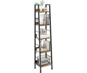 YITAHOME Libreria a 5 Ripiani, Scaffale a Scala Industriale Scaffale per Libri Autoportante Ripiani in Legno e Scaffale per Libri con Struttura in Metallo Scaffale Moderno per Soggiorno, Marrone