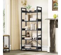 YITAHOME Libreria a 5 Ripiani, Scaffale da Terra, Scaffale in Legno e Scaffali con Struttura in Acciaio Stabile con 4 Ganci Scaffale Industriale per Soggiorno, Ufficio in Casa, Nero