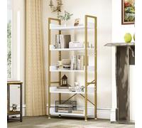 YITAHOME Libreria a 5 Ripiani, Scaffale da Terra, Scaffale in Legno e Scaffali con Struttura in Acciaio Stabile con 4 Ganci Scaffale Industriale per Soggiorno, Casa, Ufficio, D'oro