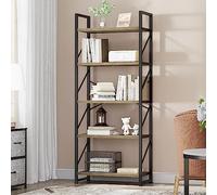 YITAHOME Libreria a 5 Ripiani, Scaffale per Libri da Pavimento, Mensola in Legno e Struttura in metallo, Scaffale per Libri, Espositore per Soggiorno, Casa e Ufficio, Libreria Grigia