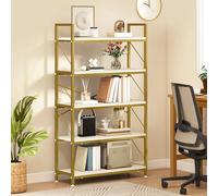 YITAHOME Libreria a 5 Ripiani, Scaffale per Libri Industriale Scaffale per Libri Autoportante Scaffale in Legno e Scaffale con Struttura in Metallo Espositore per Soggiorno, Ufficio in Casa, D'oro