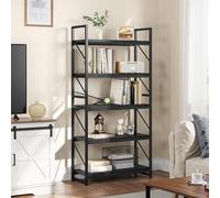 YITAHOME Libreria a 5 Ripiani, Scaffale per Libri Industriale Scaffale per Libri Autoportante Scaffale in Legno e Scaffale con Struttura in Metallo Espositore per Soggiorno, Ufficio in Casa, Nero