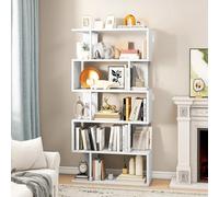 YITAHOME Libreria a 5 ripiani, Scaffali a Z a forma di S e Scaffale, Scaffalatura Industriale con Struttura in Acciaio, Mensola Espositiva da Pavimento, per Camera da Letto, Soggiorno, Bianco