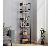 YITAHOME Libreria a 6 livelli, ripiano industriale in legno con struttura in metallo con 4 ganci, portaoggetti per soggiorno, ufficio, marrone rustico