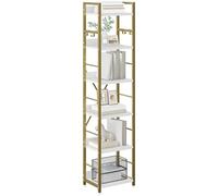 YITAHOME Libreria a 6 ripiani, libreria industriale, struttura in metallo e ripiani in legno, scaffale alto con 4 ganci, scaffale per libri e organizer per soggiorno, casa, ufficio, oro