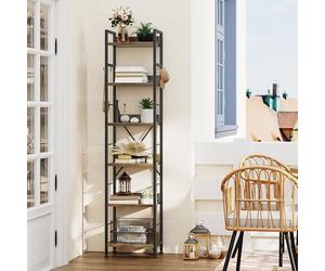YITAHOME Libreria a 6 Ripiani, Scaffale da Pavimento con 4 Ganci, Ripiano in Legno e Struttura in Metallo Scaffale per Libri Industriale Scaffale Alto per Soggiorno, Ufficio in Casa, Marrone Rustico