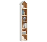 YITAHOME Libreria a 6 ripiani, struttura bianca e interni in rovere naturale, design salvaspazio per casa e ufficio, bianco e rovere, 180 x 23,5 x 30 cm