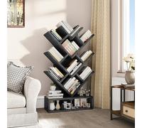 YITAHOME Libreria ad albero, libreria da pavimento con cassetto in legno, scaffalatura industriale, scaffale per esposizione per soggiorno, casa, ufficio, scaffali per libri Nero