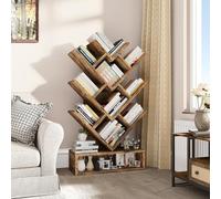 YITAHOME Libreria ad albero, libreria da pavimento con cassetto in legno, scaffalatura industriale, scaffale per esposizione per soggiorno, casa, ufficio, scaffali per libri Marrone rustico