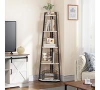 YITAHOME Libreria ad angolo a 5 livelli - Libreria a scala industriale a pianta libera, moderna libreria aperta in legno per soggiorno, ingresso, ufficio domestico, bianco