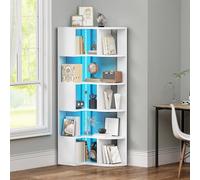 YITAHOME Libreria angolare a 6 ripiani con LED, a forma di L, scaffale angolare, scaffale da pavimento, per ufficio, studio, soggiorno, camera da letto, 64 x 41,5 x 159,5 cm, bianco