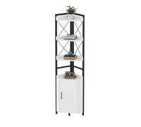 YITAHOME Libreria angolare bianca a 4 livelli - Scaffale industriale in legno e metallo con mobiletto per soggiorno/ufficio/corridoio