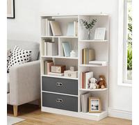 YITAHOME Libreria autoportante scaffalatura con 8 ripiani aperti e 2 cassetti in tessuto, credenza per soggiorno, camera da letto o ufficio, bianca, 80 cm (L) × 24 cm (P) × 115 cm (A)