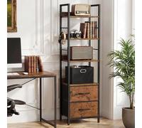 YITAHOME Libreria industriale 4 ripiani con ripiani regolabili e 2 cassetti in tessuto, autoportante con struttura in metallo, ideale per soggiorno, marrone rustico