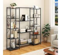 YITAHOME Libreria industriale 73 cm di larghezza, in piedi aperta in legno e telaio in metallo con 13 ripiani, scaffale di presentazione per soggiorno, ufficio, casa, nero