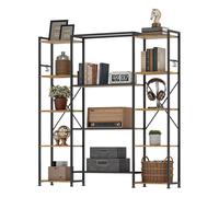 YITAHOME Libreria industriale a 13 ripiani, ripiani in legno, libreria con struttura in metallo per soggiorno, ufficio, marrone rustico