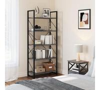 YITAHOME Libreria Industriale a 5 Livelli, Scaffale Artistico Grigio Antracite + Nero per Libri, Film, Organizer per Soggiorno, Casa, Ufficio