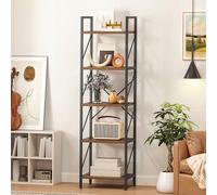 YITAHOME Libreria industriale a 5 ripiani, ripiani in legno e struttura in metallo, espositore per soggiorno, casa, ufficio, cucina, camera da letto, libreria rustica marrone