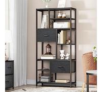 YITAHOME Libreria, libreria a 7 ripiani con cassetti da pavimento, scaffale industriale con telaio in acciaio, per soggiorno, ufficio, studio, corridoio, cucina, nero