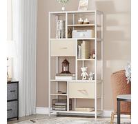 YITAHOME Libreria, libreria a 7 ripiani con cassetti da terra, scaffale industriale con telaio in acciaio per soggiorno, ufficio, studio, corridoio, cucina, beige