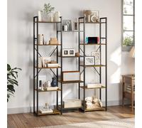 YITAHOME Libreria marrone rustico - Contenitore da terra a 14 ripiani con ganci e struttura in metallo per soggiorno/ufficio