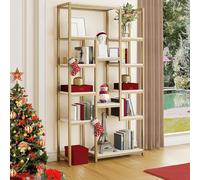 YITAHOME Libreria Moderna Dorata a 6 Ripiani, Scaffale Verticale Alto 180 cm con 12 Mensole in Marmo Sintetico, Scaffale Aperto per Soggiorno, Camera da Letto, Studio