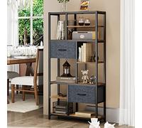 YITAHOME Libreria, scaffale a 7 livelli con cassetti da pavimento, scaffale industriale con struttura in acciaio, per soggiorno, ufficio, studio, corridoio, cucina, marrone rustico