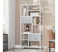YITAHOME Libreria, scaffale a 7 livelli con cassetti, scaffale da terra per libri, unità di scaffalatura industriale con struttura in acciaio per soggiorno, ufficio, studio, corridoio, cucina, bianco