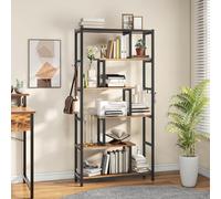 YITAHOME Libreria, Scaffale alta a 6 Ripiani con 4 Ganci, Grande Scaffale da Pavimento, Libreria Industriale con Struttura in Acciaio, per Soggiorno, Camera da Letto, Ufficio, Marrone Vintage